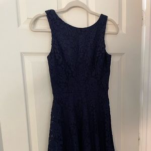 Navy blue lace dress mid length new with tags never worn Macy’s, size small